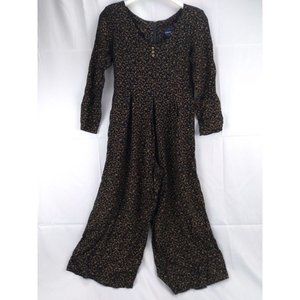 Vintage 80s Cimarron Dress  USA black / floral jumpsuit size 8